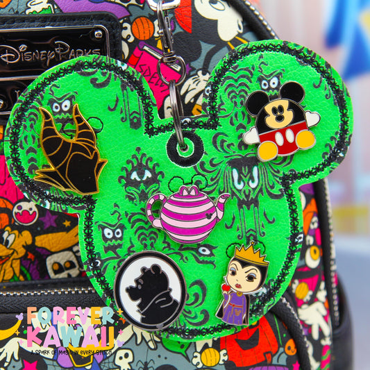 Haunted Mansion Wallpaper Pin Trading Keychain | 5 Pin Holder | Disney Ride-Inspired Bag Charm | Pattern Placement Will Vary | Non-Glitter
