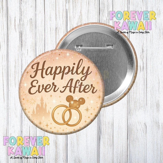 Happily Ever After Celebration Button – 3" Wedding Disney-Inspired Park Pin | Engagement, Anniversary, Bride & Groom Keepsake