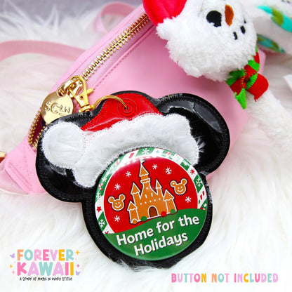 Santa Hat Mouse Celebration Button Holder Keychain for 3” Celebration Buttons | Holiday Park Bag Accessory | Christmas Gift for Disney Fans