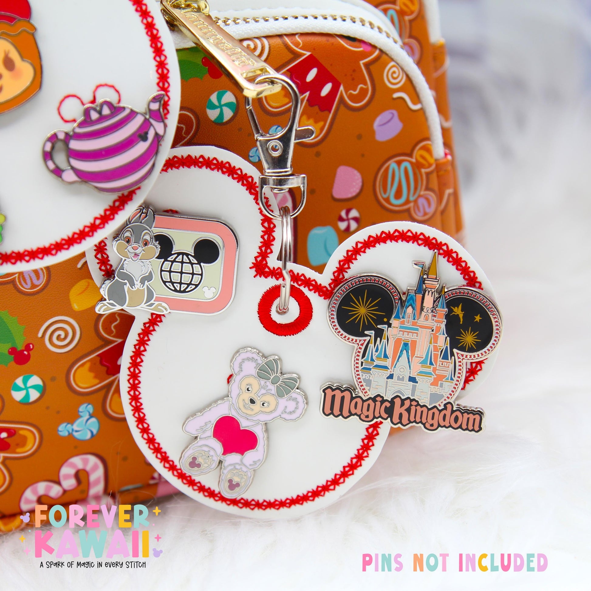 Candy Cane Pin Trading Keychain | White Vinyl with Red Stitching | Choose 3 or 5 Pin Holder | Holiday Disney Park Bag Charm