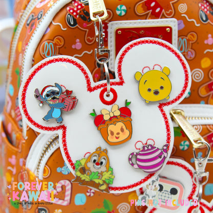 Candy Cane Pin Trading Keychain | White Vinyl with Red Stitching | Choose 3 or 5 Pin Holder | Holiday Disney Park Bag Charm
