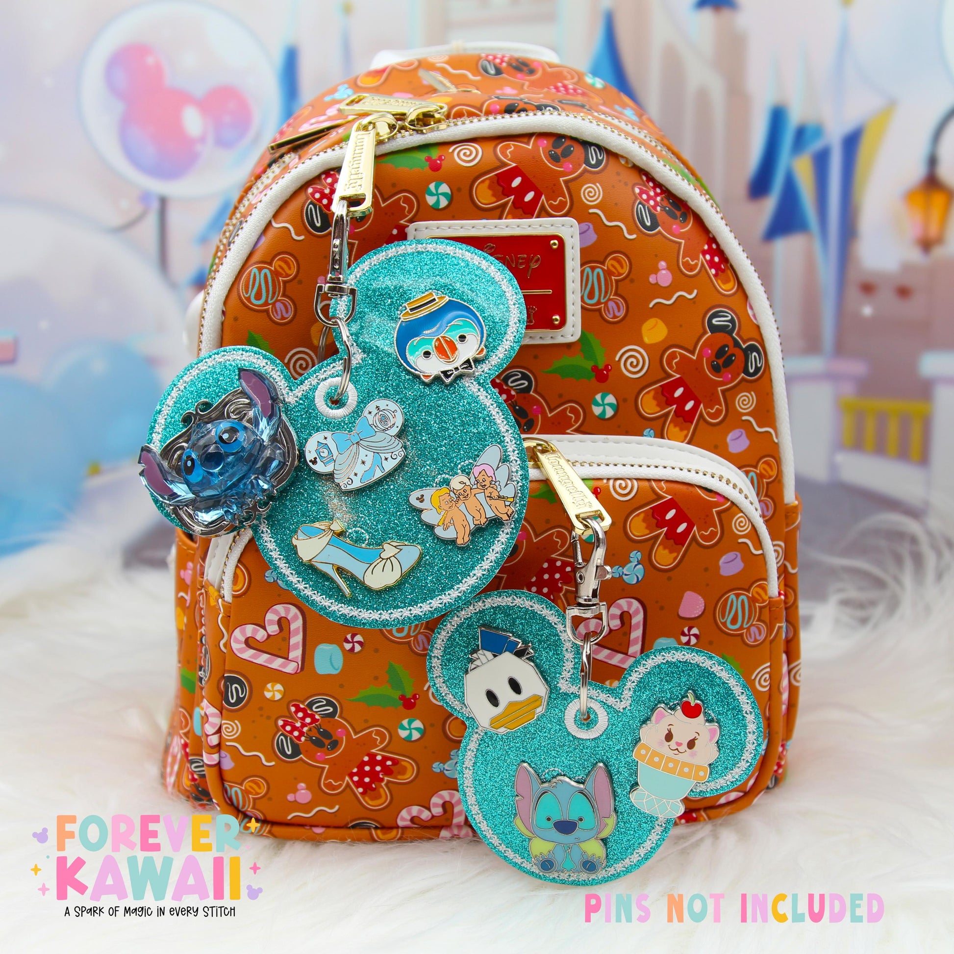 Aqua Blue Glitter Pin Trading Keychain | Choose 3 or 5 Pin Holder | Winter Disney Park Bag Charm | Enamel Pin Collector Gift