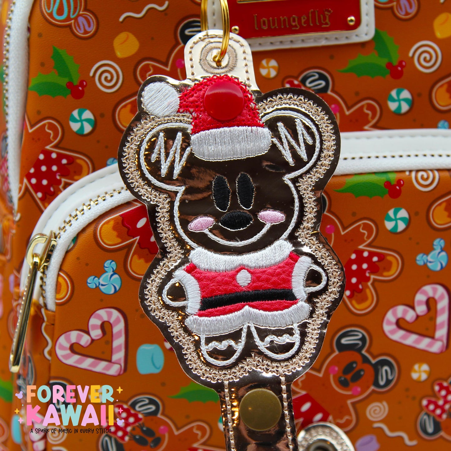 Santa Gingerbread Mouse Ears Holder – Gold Vinyl | Park Ears Holder | Secure Ears, Hat, or Sunglasses | Holiday Disney Christmas Gift