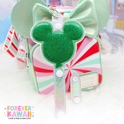 Green Glitter Balloon Mouse Ears Holder – Sparkle Vinyl | Park Ears Holder | Secure Ears, Hat, or Sunglasses | Holiday Disney Christmas Gift