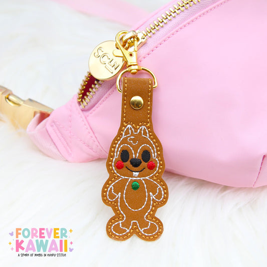 Chip Gingerbread Snap Tab – Disney Bag Charm, Christmas Keychain, Park Bag Accessory, Holiday Gift, Cute Embroidered Vinyl Charm