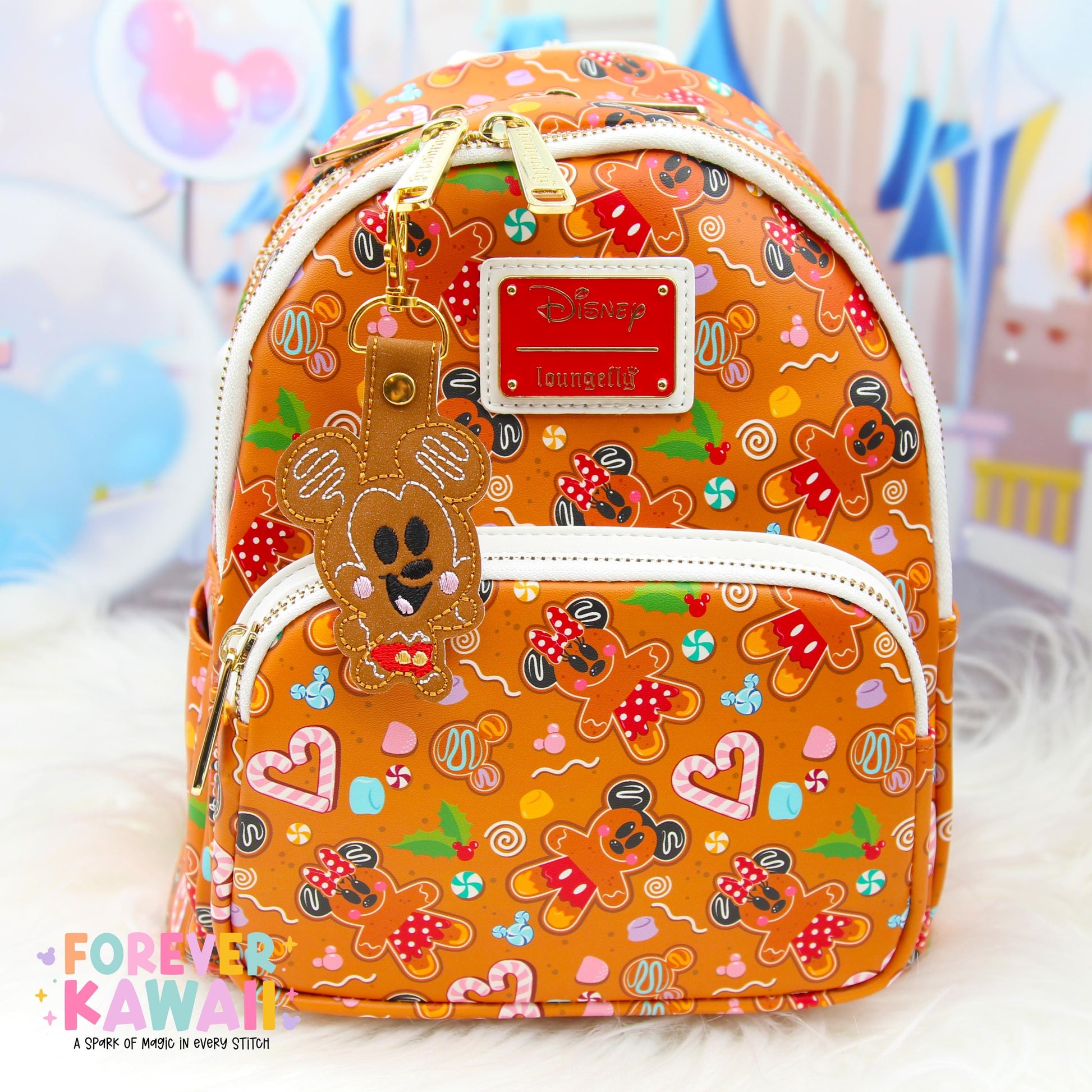Mouse Gingerbread Snap Tab – Disney Bag Charm, Christmas Keychain, Holiday Gift, Cute Embroidered Vinyl Charm, Park Bag Accessory