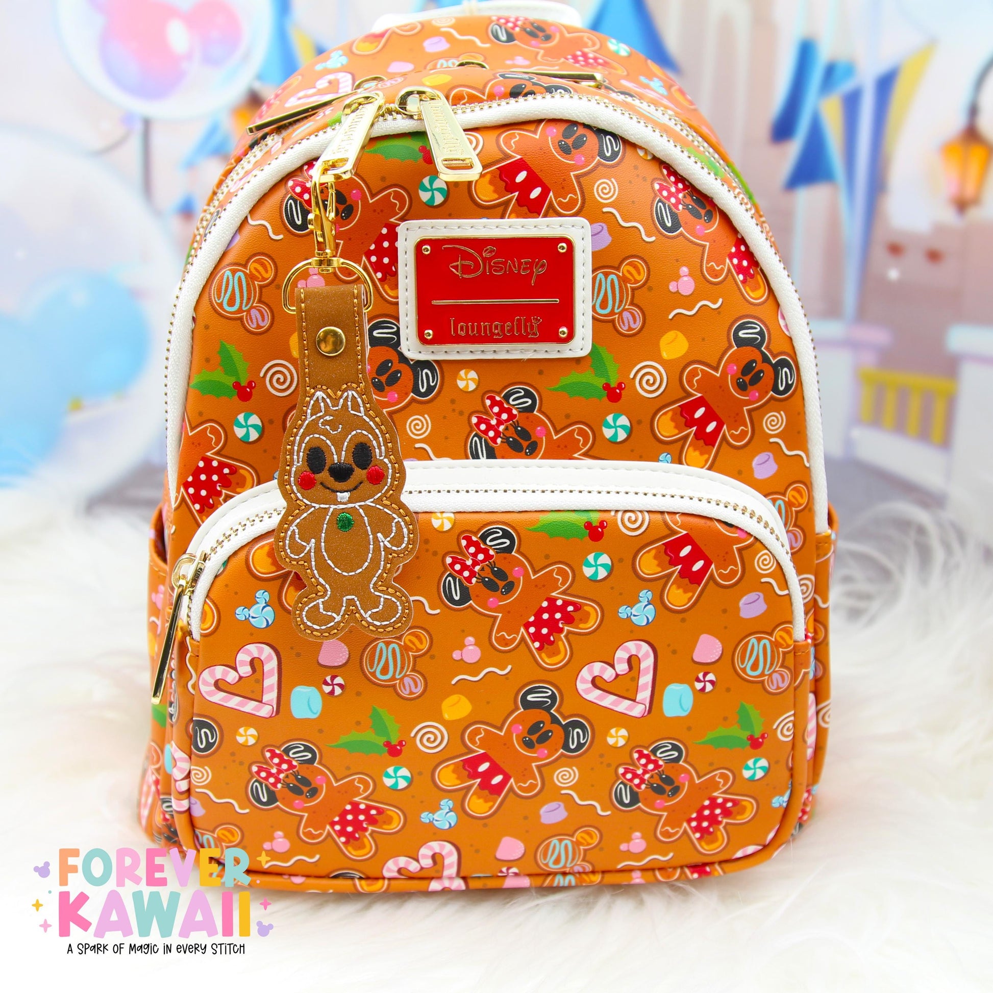 Chip Gingerbread Snap Tab – Disney Bag Charm, Christmas Keychain, Park Bag Accessory, Holiday Gift, Cute Embroidered Vinyl Charm