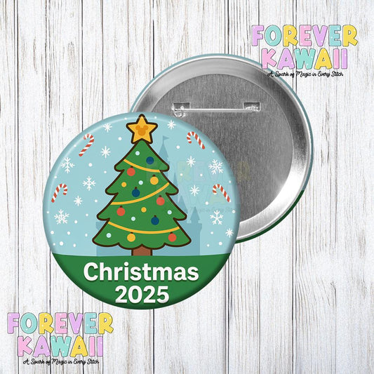 Christmas 2025 Celebration Button – Holiday Disney Trip Pinback – Park Day Badge – Cute Christmas Tree Button - Disney Park Button