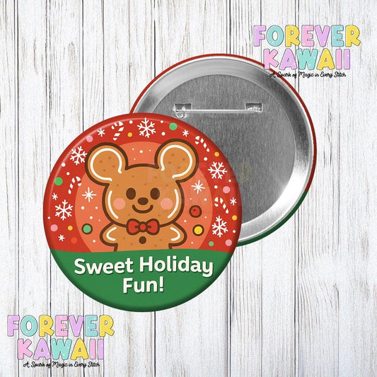 Holiday Fun Gingerbread Button - Christmas Celebration Pin - Holiday Park Button - Cute Gingerbread Mouse Pinback Badge - Disney Button