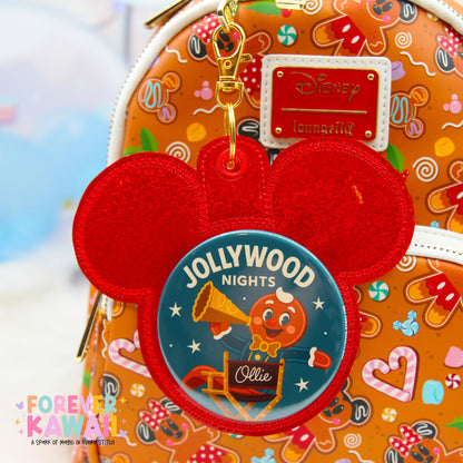 Christmas Mouse Button Holder Keychain | Holiday Park Bag Accessory | Fits 3” Celebration Buttons | Green Glitter or Red Vinyl