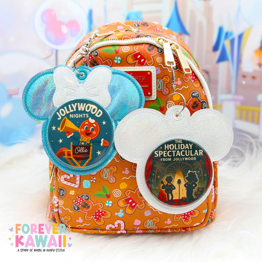 Frozen Winter Celebration Button Holder Keychain | Fits 3” Celebration Buttons | Elsa Inspired Park Bag Accessory | Blue or White Glitter