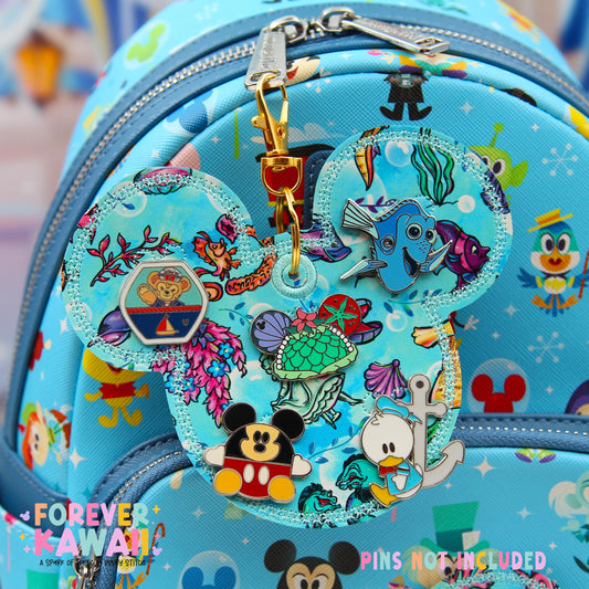 Little Mermaid Pin Trading Keychain | Ocean Theme Park Bag Charm | Holds 5 Pins | Disney Pin Collector Accessory