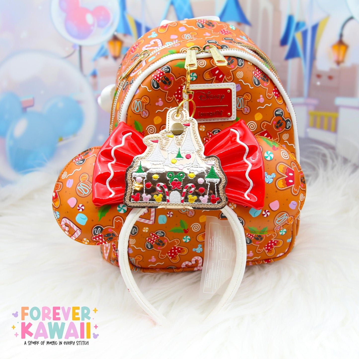 Gingerbread Castle Mouse Ears Holder – Gold Vinyl | Park Ears Holder | Secure Ears, Hat, or Sunglasses | Christmas Holiday Disney Gift
