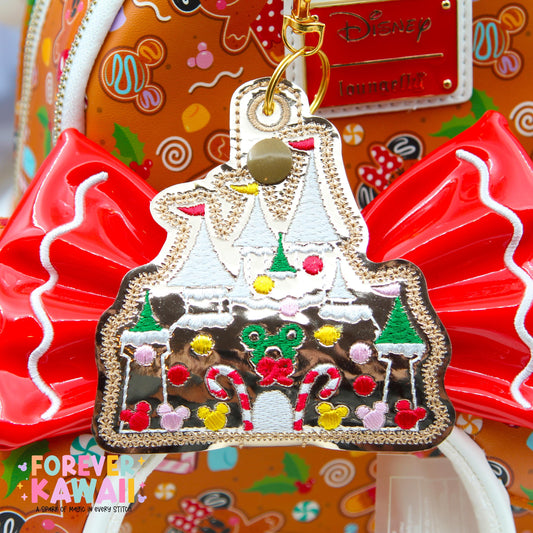 Gingerbread Castle Mouse Ears Holder – Gold Vinyl | Park Ears Holder | Secure Ears, Hat, or Sunglasses | Christmas Holiday Disney Gift