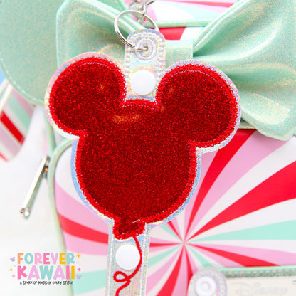 Red Glitter Balloon Mouse Ears Holder – Sparkle Vinyl | Park Ears Holder | Secure Ears, Hat, or Sunglasses | Holiday Disney Christmas Gift