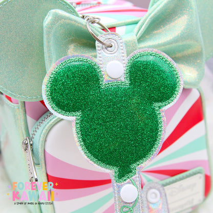 Green Glitter Balloon Mouse Ears Holder – Sparkle Vinyl | Park Ears Holder | Secure Ears, Hat, or Sunglasses | Holiday Disney Christmas Gift