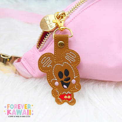 Mouse Gingerbread Snap Tab – Disney Bag Charm, Christmas Keychain, Holiday Gift, Cute Embroidered Vinyl Charm, Park Bag Accessory