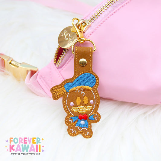 Chip Gingerbread Snap Tab – Disney Bag Charm, Christmas Keychain, Park Bag Accessory, Holiday Gift, Cute Embroidered Vinyl Charm