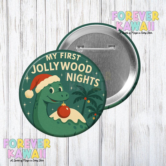 Jollywood Nights 2025 Inspired 3" Celebration Button – Vintage Hollywood Christmas Theme Park Souvenir