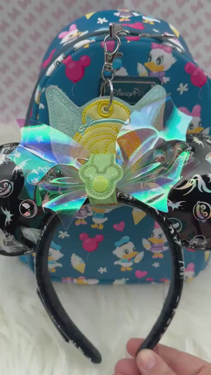 Fairy Mouse Park Ears Headband & Sunglasses Holder – Embroidered Glitter Vinyl, Theme Park Ears Keychain, Mouse Ears Holder
