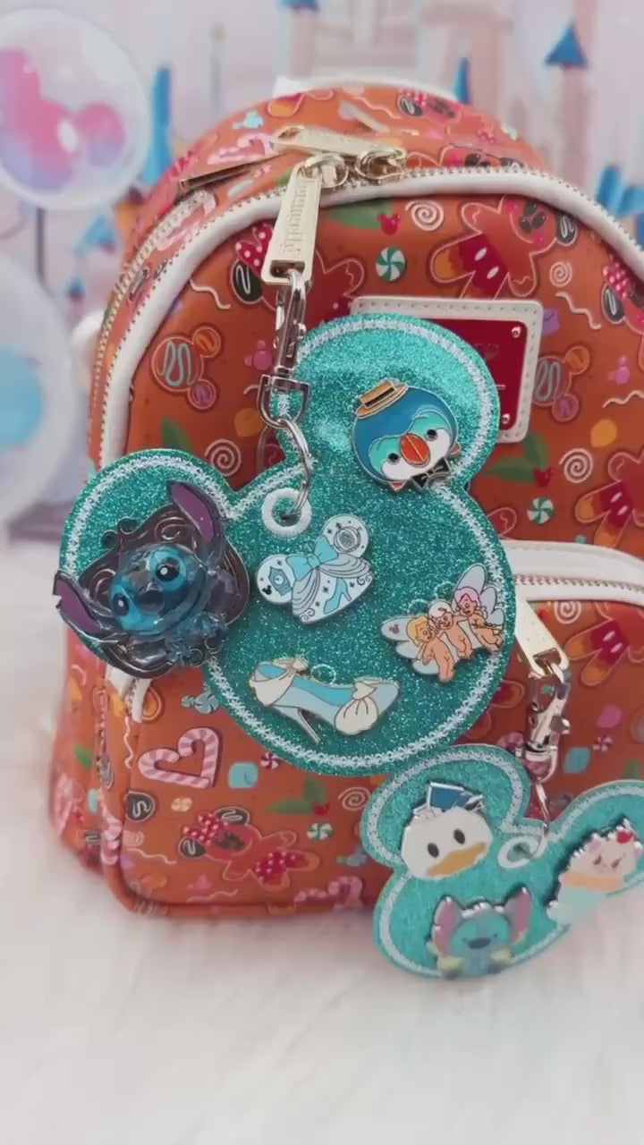 Aqua Blue Glitter Pin Trading Keychain | Choose 3 or 5 Pin Holder | Winter Disney Park Bag Charm | Enamel Pin Collector Gift