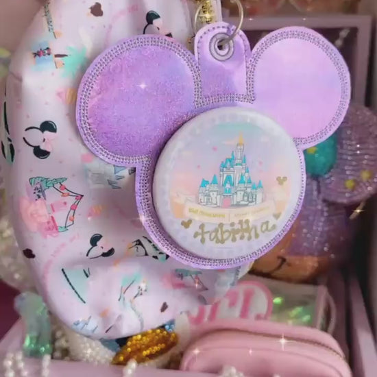 Purple Iridescent Holographic Vinyl - Mouse Backer Keychain for 3” Celebration Buttons - Badge Holder - Backpack Charm - Theme Park