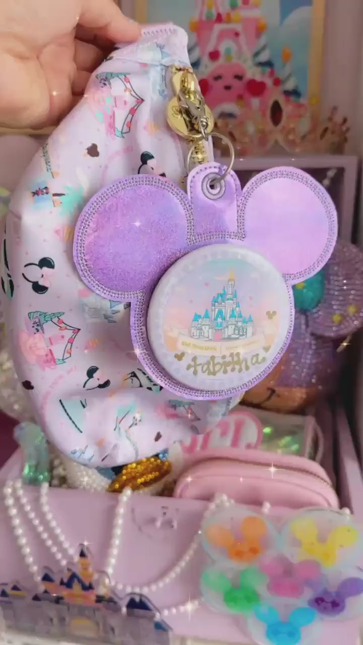 Purple Iridescent Holographic Vinyl - Mouse Backer Keychain for 3” Celebration Buttons - Badge Holder - Backpack Charm - Theme Park