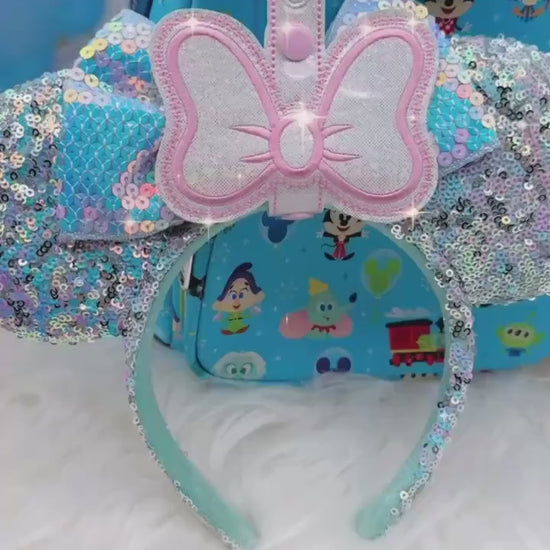 Marie Cat Inspired Bow Ear Holder Keychain | White & Pink Holographic Faux Leather Disney Ear and Hat Holder | Popcorn Bucket, Resort Mug