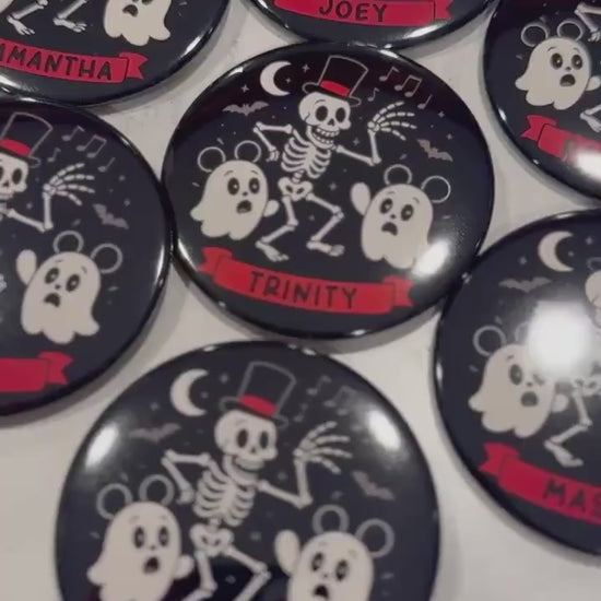 Skeleton Dance Ghost Celebration Button – Personalized Park Day Pin, Halloween Party,  Kawaii Badge, Custom Name Souvenir - Disney Button