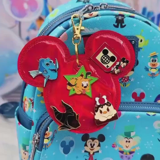 Red Holographic Disney Pin Trading Keychain | Choose 3 Pin Holder or 5 Pin Holder | Park Trading Bag Charm & Display Accessory