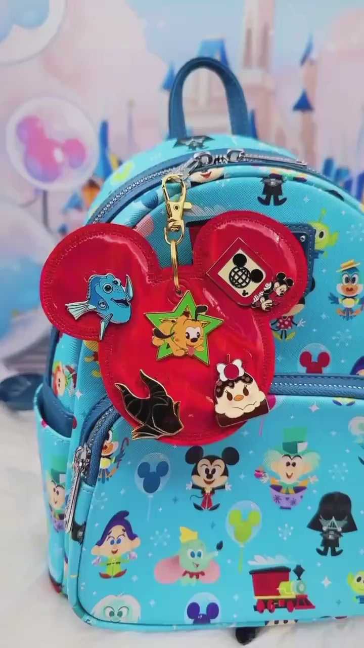 Red Holographic Disney Pin Trading Keychain | Choose 3 Pin Holder or 5 Pin Holder | Park Trading Bag Charm & Display Accessory