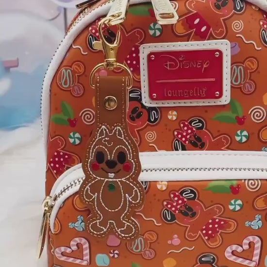 Chip Gingerbread Snap Tab – Disney Bag Charm, Christmas Keychain, Park Bag Accessory, Holiday Gift, Cute Embroidered Vinyl Charm