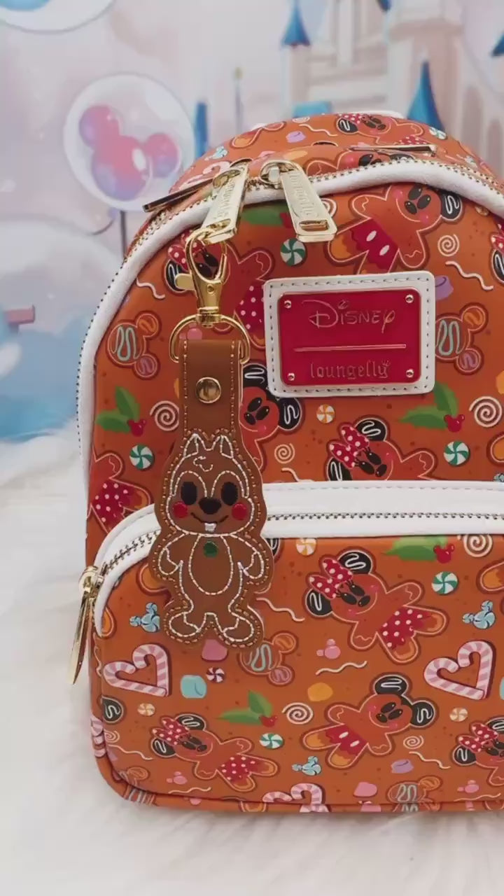 Chip Gingerbread Snap Tab – Disney Bag Charm, Christmas Keychain, Park Bag Accessory, Holiday Gift, Cute Embroidered Vinyl Charm