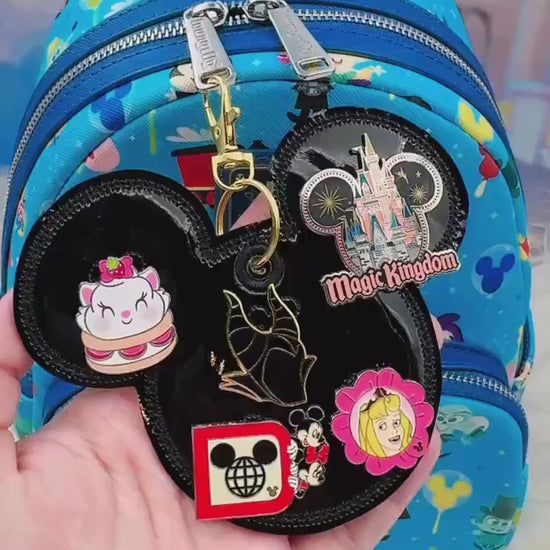 Black Gloss Disney Pin Trading Keychain | Choose 3 Pin Holder or 5 Pin Holder | Park Trading Bag Charm & Display Accessory
