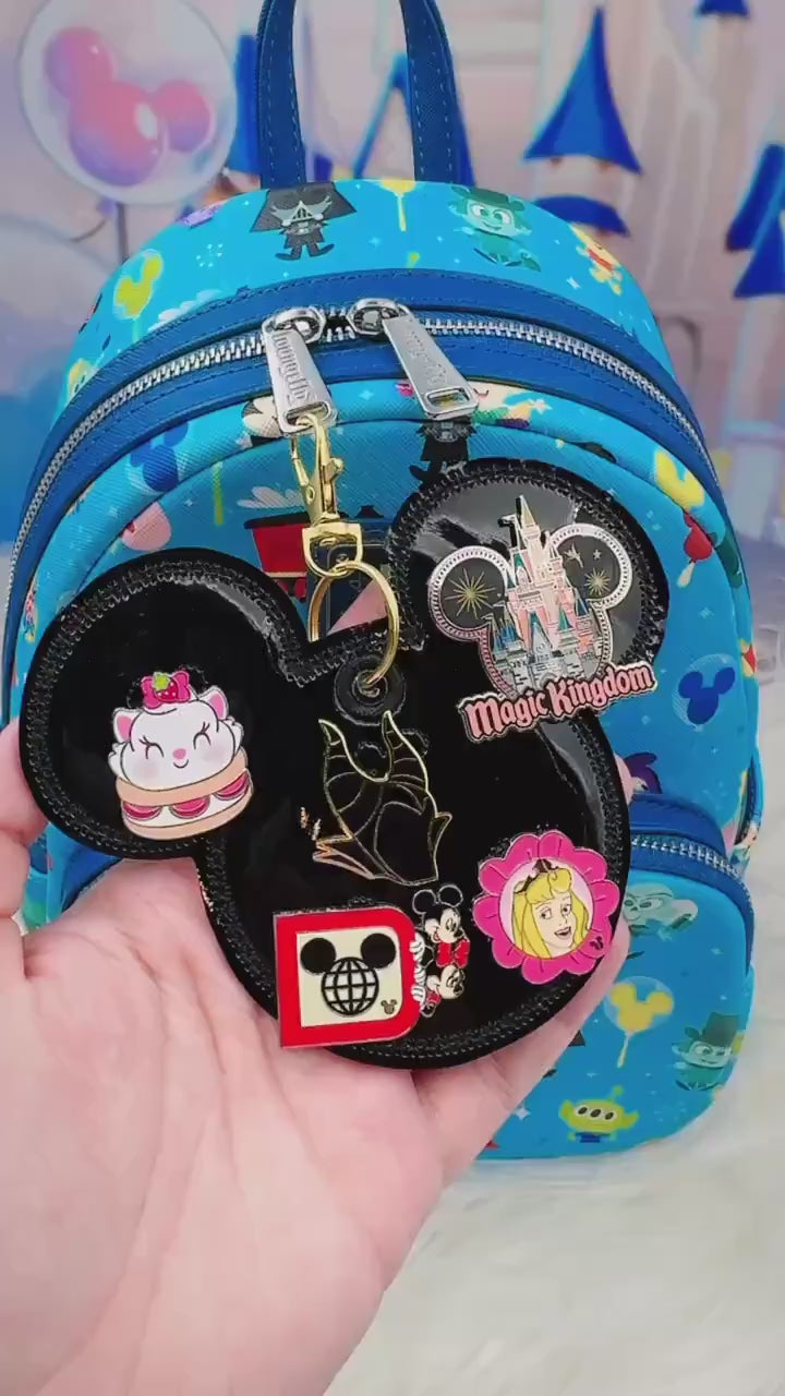 Black Gloss Disney Pin Trading Keychain | Choose 3 Pin Holder or 5 Pin Holder | Park Trading Bag Charm & Display Accessory