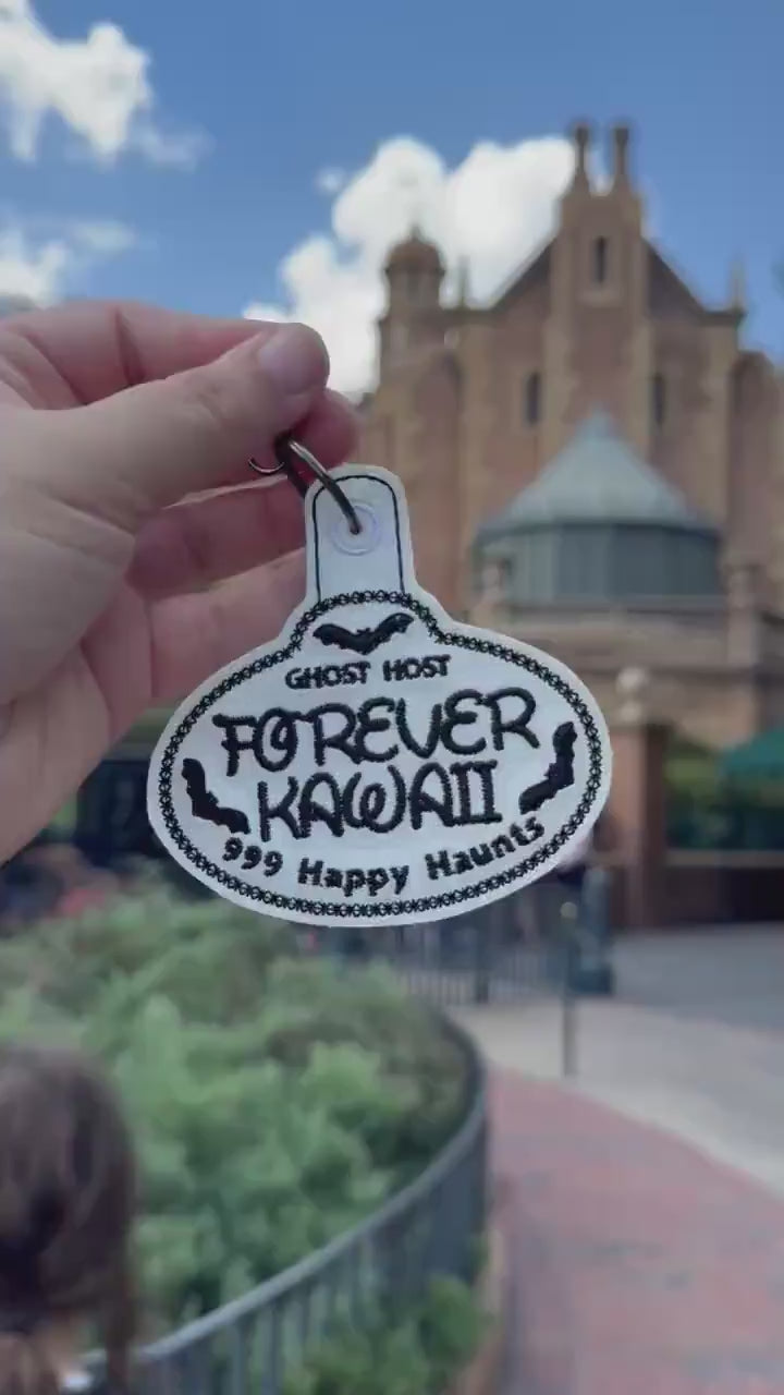 Personalized Ghost Host Inspired Bag Charm | Haunted Mansion Name Tag Keychain | Custom Halloween Disney Park Accessory