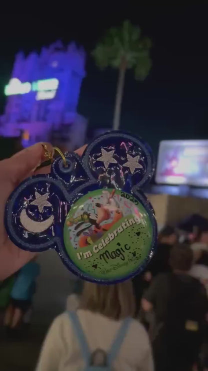 Sorcerer Mouse Button Holder – 3” Celebration Button Backer – Keychain & Badge Clip – Park Button Accessory – Backpack Charm - Park Bag