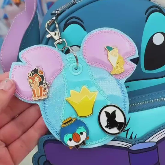 Blue Island Alien Holographic Pin Trading Keychain – Embroidered Pin Holder with Cork Backing for Enamel Pins - Theme Park Pin Trading