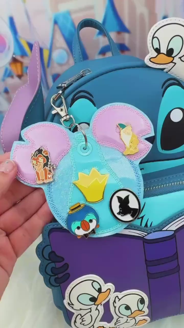 Blue Island Alien Holographic Pin Trading Keychain – Embroidered Pin Holder with Cork Backing for Enamel Pins - Theme Park Pin Trading