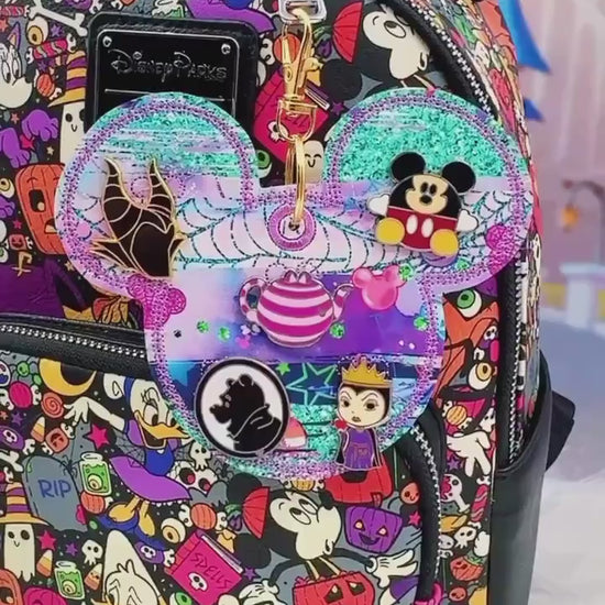 Pastel Spooky Pin Trading Keychain | Patterned 5 Pin Holder | Disney Pin Trading Bag Charm | Pattern Placement Will Vary