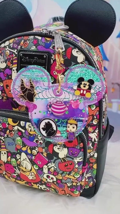 Pastel Spooky Pin Trading Keychain | Patterned 5 Pin Holder | Disney Pin Trading Bag Charm | Pattern Placement Will Vary