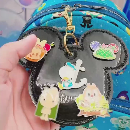 Black Confetti Holographic Disney Pin Trading Keychain | Subtle Sparkle 3 Pin or 5 Pin Holder | Park Trading Bag Charm & Display Accessory