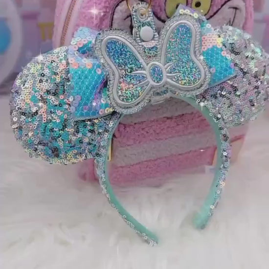 Silver Confetti Holographic Bow Ear Holder | Glitter Faux Leather Disney Ear and Hat Holder | For Sunglasses, Popcorn Bucket, Resort Mug