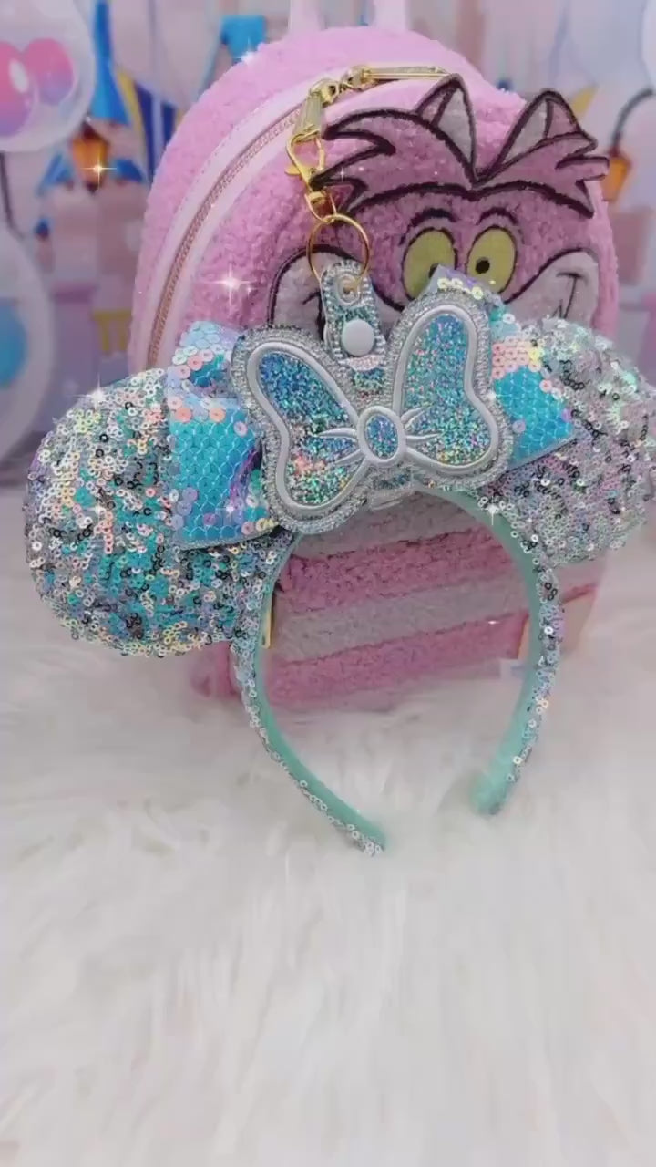 Silver Confetti Holographic Bow Ear Holder | Glitter Faux Leather Disney Ear and Hat Holder | For Sunglasses, Popcorn Bucket, Resort Mug