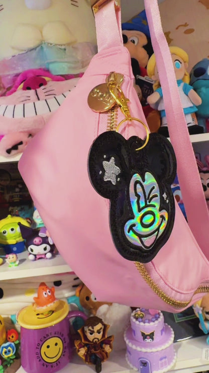 Black Holographic Winking Mouse Bag Charm Keychain